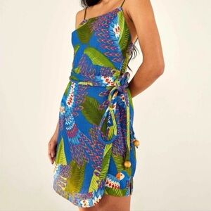 FARM Rio Blue and Green Parrot Mini Dress